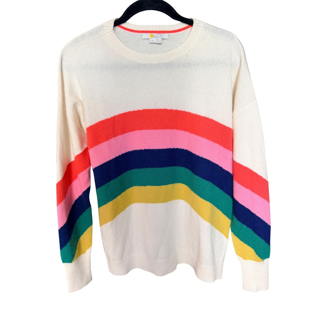 Boden Cashmere Rainbow Stripe Crewneck Sweater Size 8